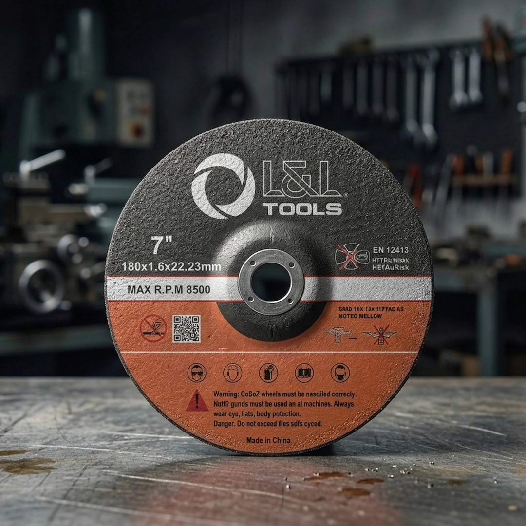 Macro detalle de granos abrasivos de óxido de aluminio y carburo de silicio en disco LYL Tools